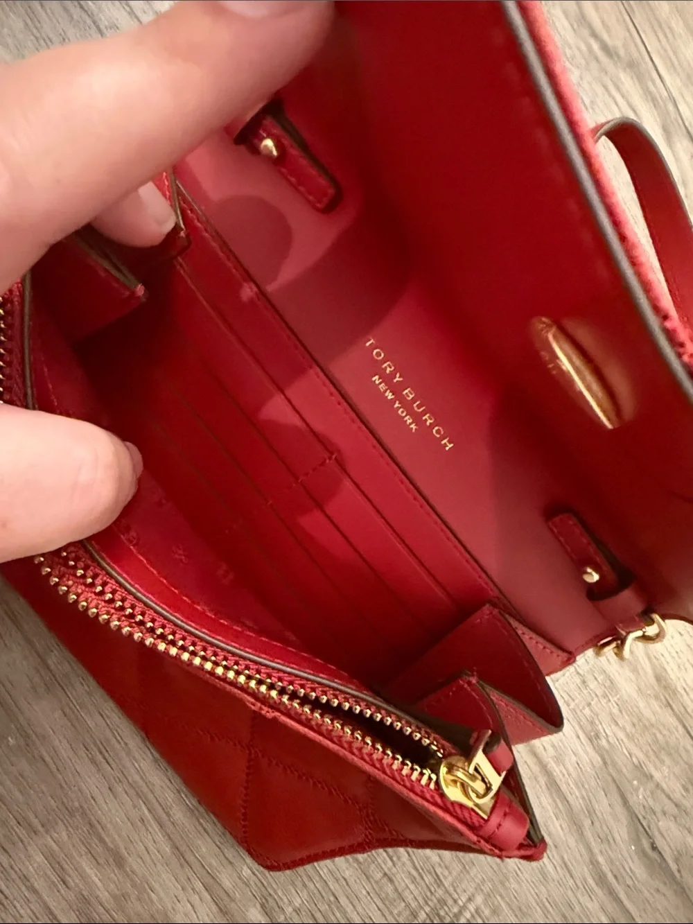 Tory Burch Quilted Leather Chain Crossbody - Red with Gold Hardware
